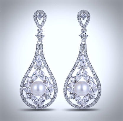 Josephine - Pearl and Cubic Zirconia Bridal Earrings