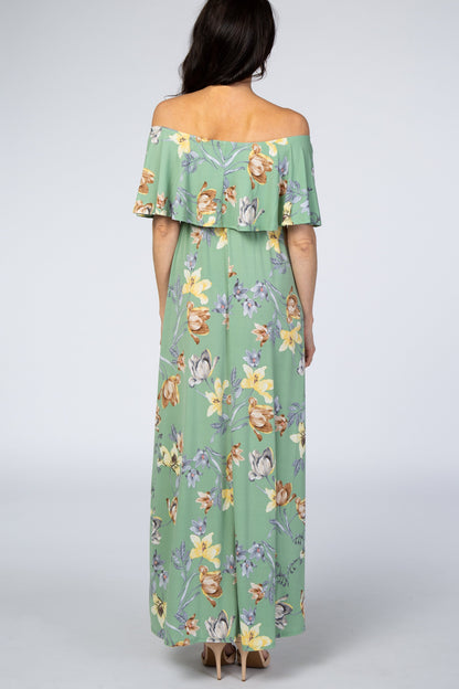 Sage Floral Off Shoulder Maxi Dress