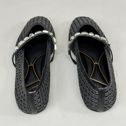 KENNETH COLE New York Zeta Raffia Jewel Jane Flat Women's Sz 11 Black KL25ZMJ01