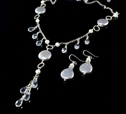 "Suzanne" - Swarovski Crystal and Freshwater Pearl Bridal Necklace and Earrings Set