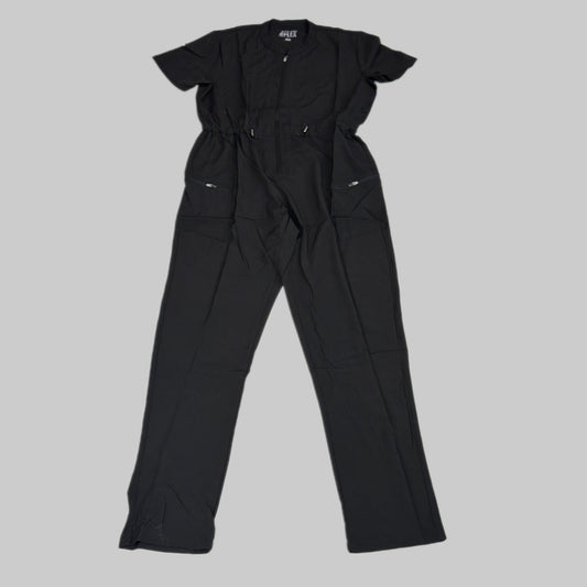 GREEN TOWN 4 Flex Scrubs Jumpsuit Cinch In Waist Women's Sz S Black GFX-023AST