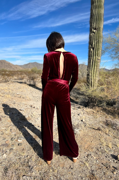 Red Velvet Keyhole Jumpsuit -clearance