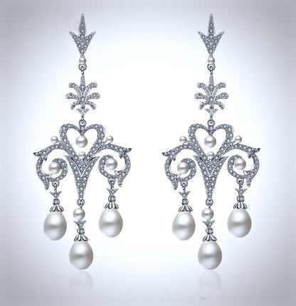 "Kacy" - Pearl and Cubic Zirconia Bridal Earrings