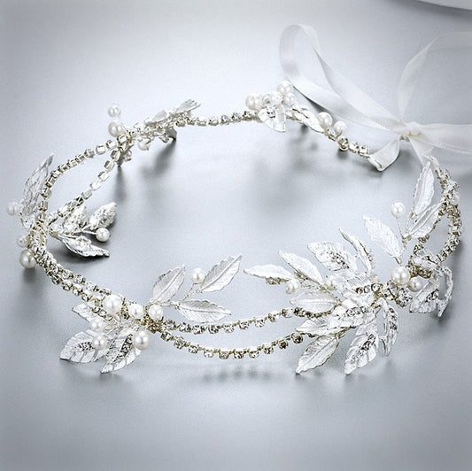 Melanie - Silver Pearl and Crystal Bridal Headband