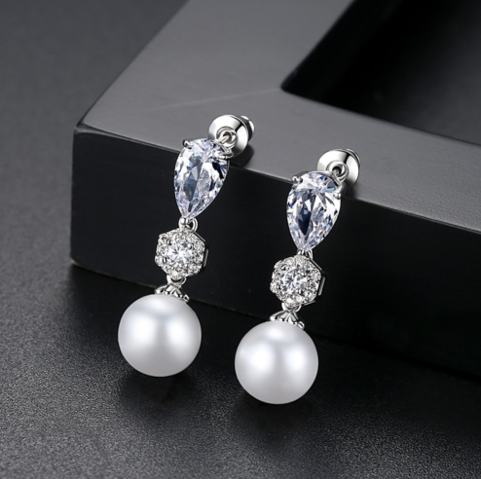 Marissa - Pearl and Cubic Zirconia Bridal Jewelry Set