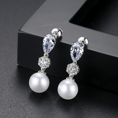 Marissa - Pearl and Cubic Zirconia Bridal Jewelry Set