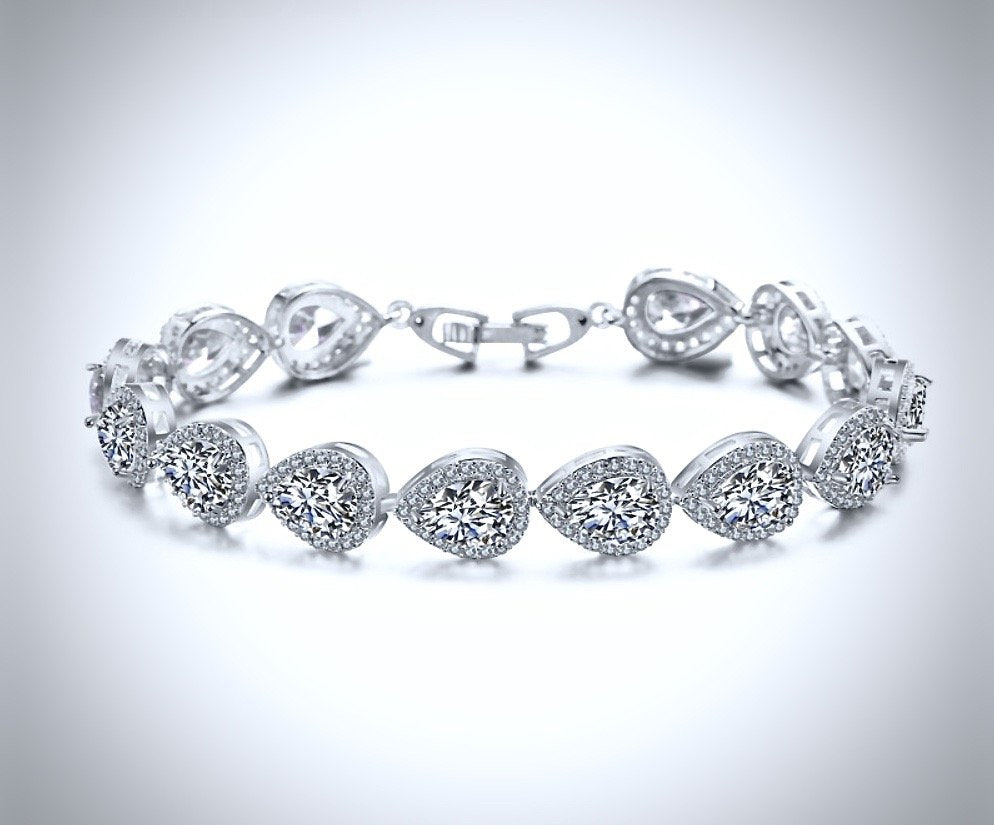 Francesca - Cubic Zirconia Bridal Bracelet - Available in Silver, Rose Gold and Yellow Gold