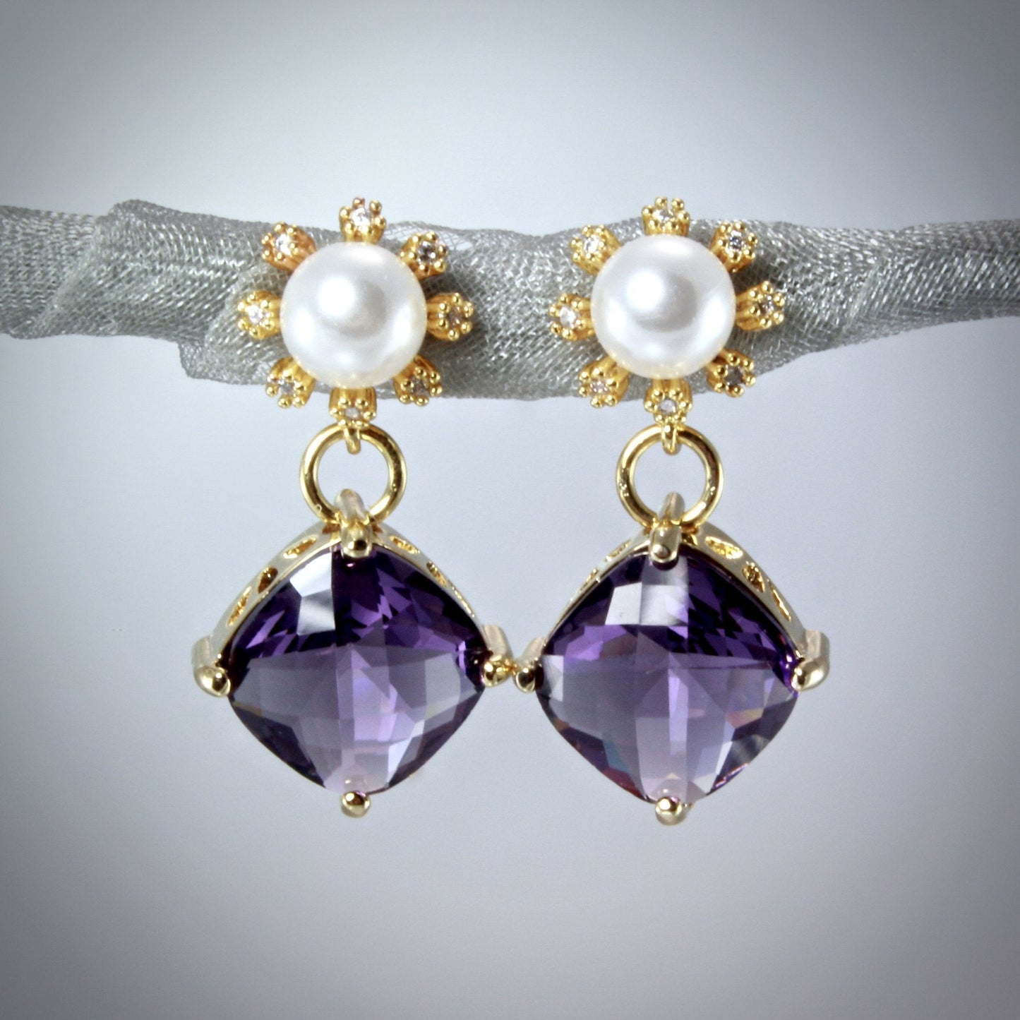 Alanna - Crystal and Pearl Gold Earrings - More Colors Available