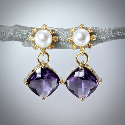 Alanna - Crystal and Pearl Gold Earrings - More Colors Available