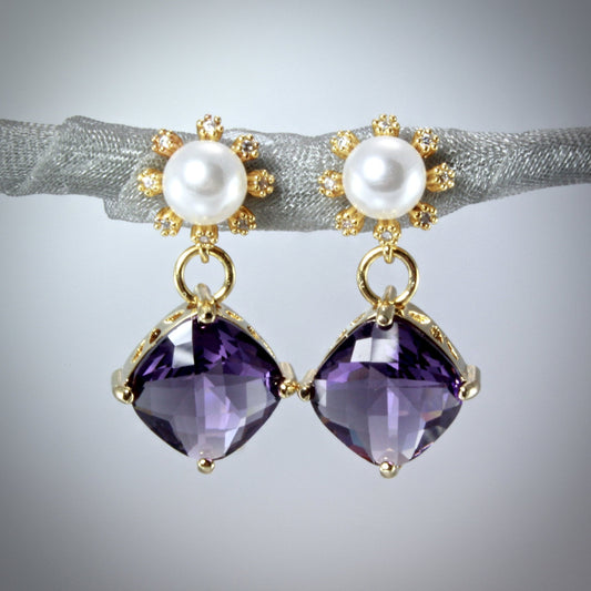 Alanna - Crystal and Pearl Gold Earrings - More Colors Available