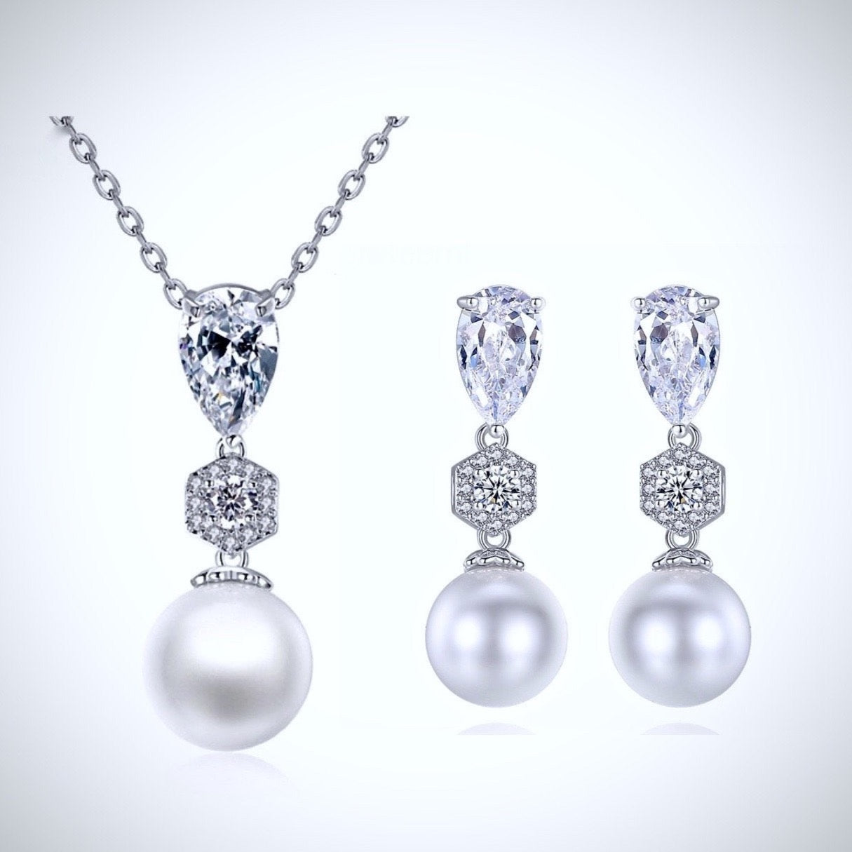 Marissa - Pearl and Cubic Zirconia Bridal Jewelry Set