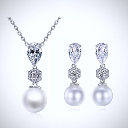 Marissa - Pearl and Cubic Zirconia Bridal Jewelry Set