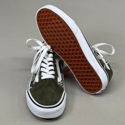 VANS Peace Paisley Old Skool Sneaker Women's Sz 5.5 Men's 4.0 Olive Green KRFB0F