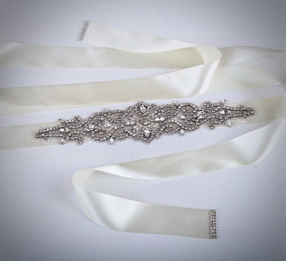 Linda - Wedding Silver Crystal and Pearls Belt/Sash