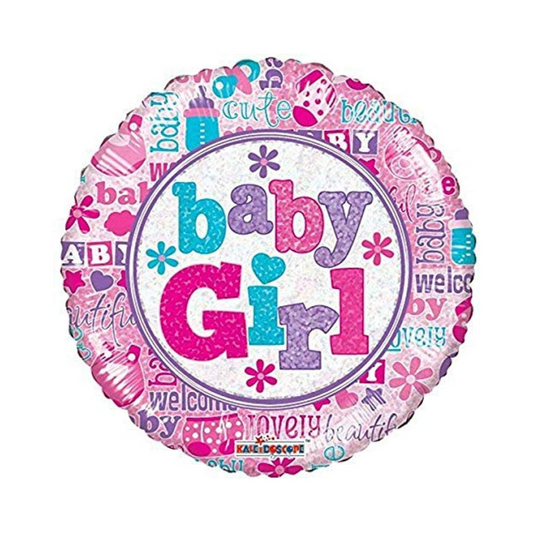 Pink/White Round Baby Girl Mylar Balloon | 1 Count