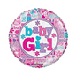Pink/White Round Baby Girl Mylar Balloon | 1 Count