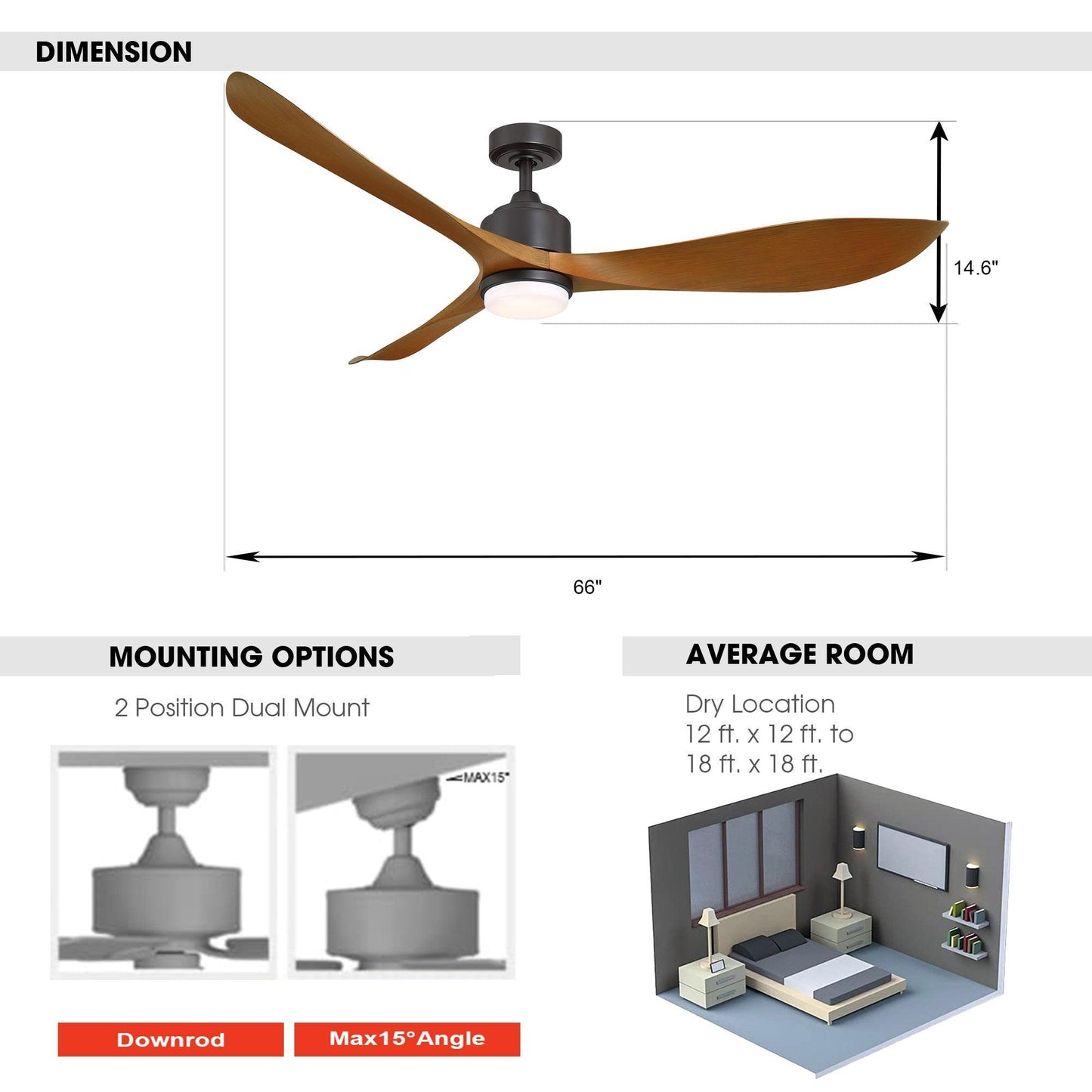 66" Misael Propeller Industrial DC Motor Ceiling Fan with LED Lighting