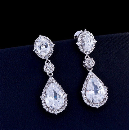 Leigh - Cubic Zirconia Bridal Earrings - Available in Silver and Gold