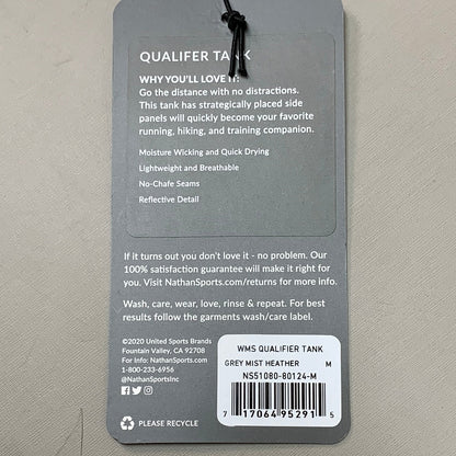 NATHAN Qualifier Tank Women's Sz M Grey Mist Heather NS51080-80124-M (New)
