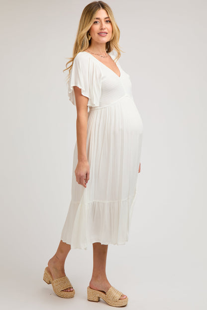Ivory Smocked Ruffle Maternity Dress
