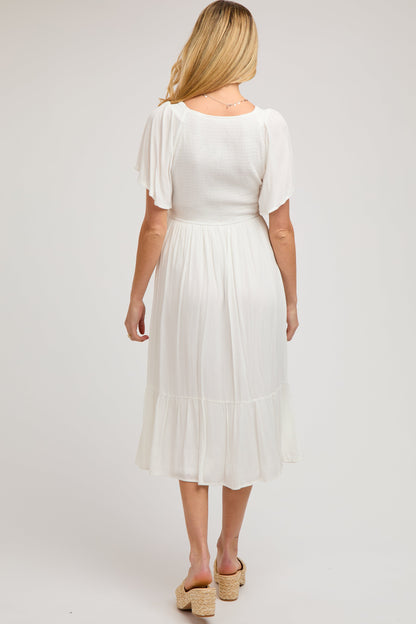Ivory Smocked Ruffle Maternity Dress