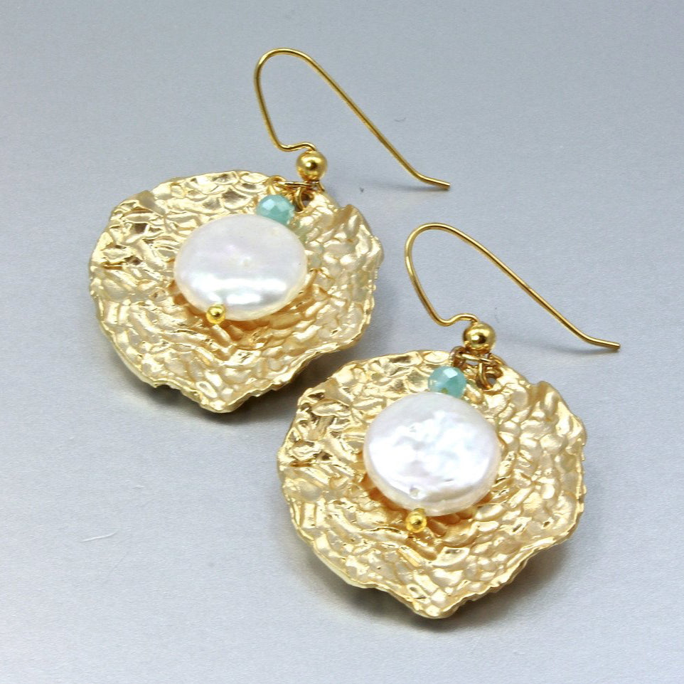 Hawaiian Dream - Cultured Pearl and Blue Chalcedony Earrings