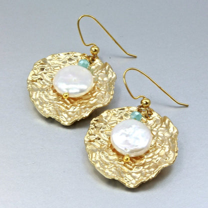 Hawaiian Dream - Cultured Pearl and Blue Chalcedony Earrings
