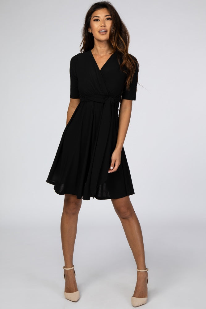 Black Waist Tie Maternity Nursing Dress