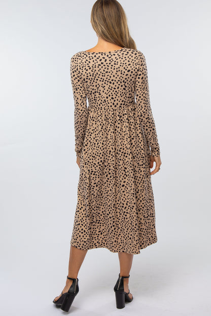 Taupe Abstract Animal Print Midi Dress