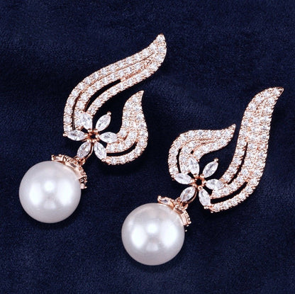 Lavinia - Pearl and Cubic Zirconia Bridal Earrings - Available in Silver, Rose Gold and Yellow Gold