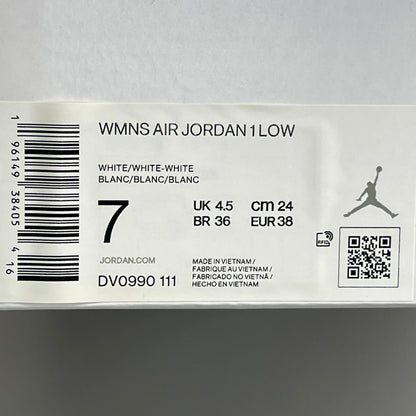 NIKE AIR JORDAN 1 Low Triple White Women's Sz 7 DV0990-111 (New in Box)