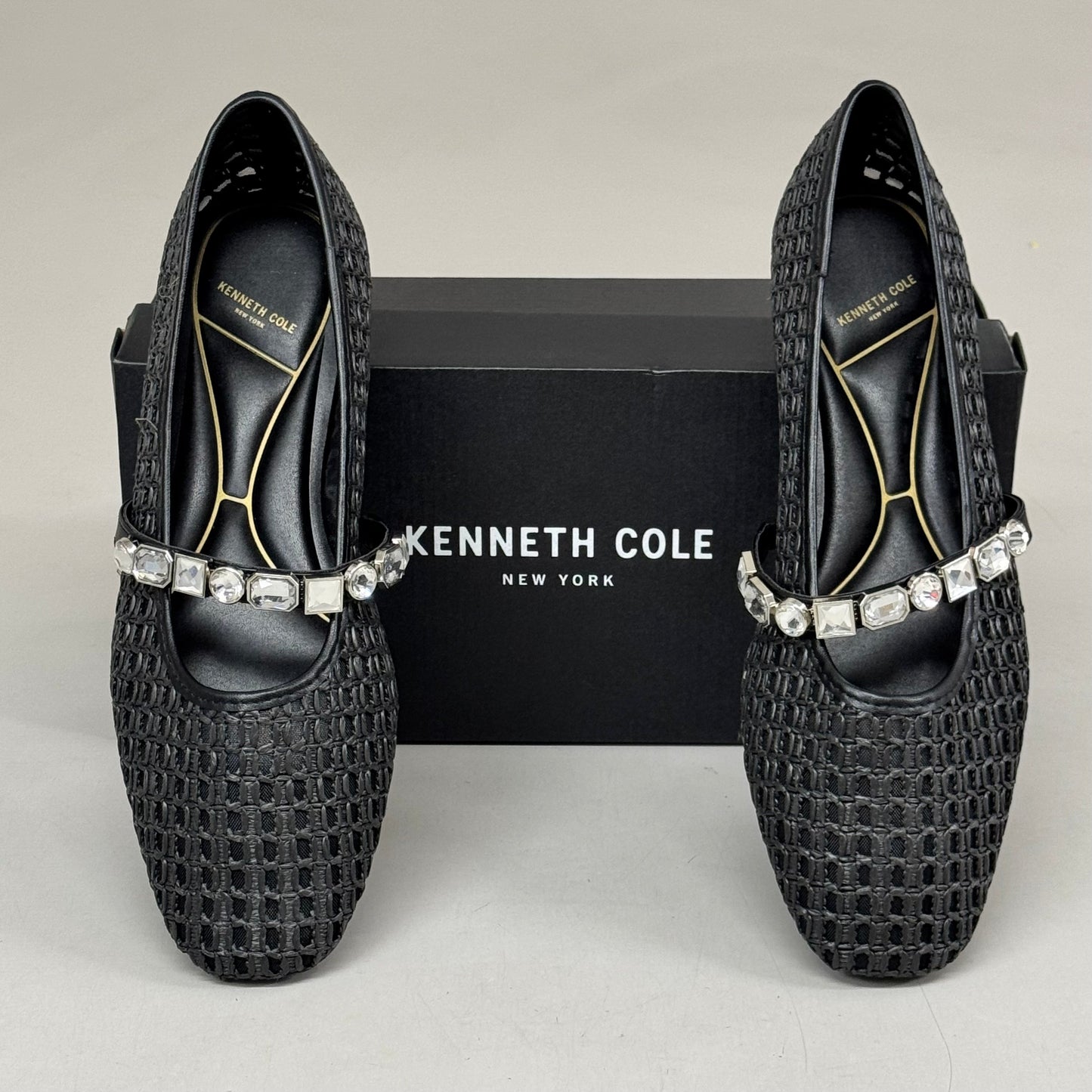 KENNETH COLE New York Zeta Raffia Jewel Jane Flat Women's Sz 11 Black KL25ZMJ01