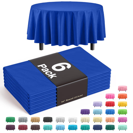 Dark Blue Round Plastic Table Covers | 6 Pack
