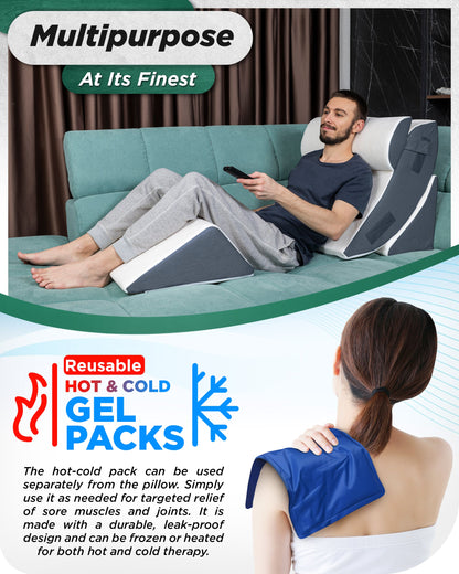 LX5 4pcs Orthopedic Bed Wedge Pillow System, with Hot Cold Pack Navy