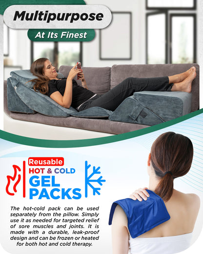 LX13 6pcs Orthopedic Bed Wedge Pillow System, with Hot Cold Pack Navy
