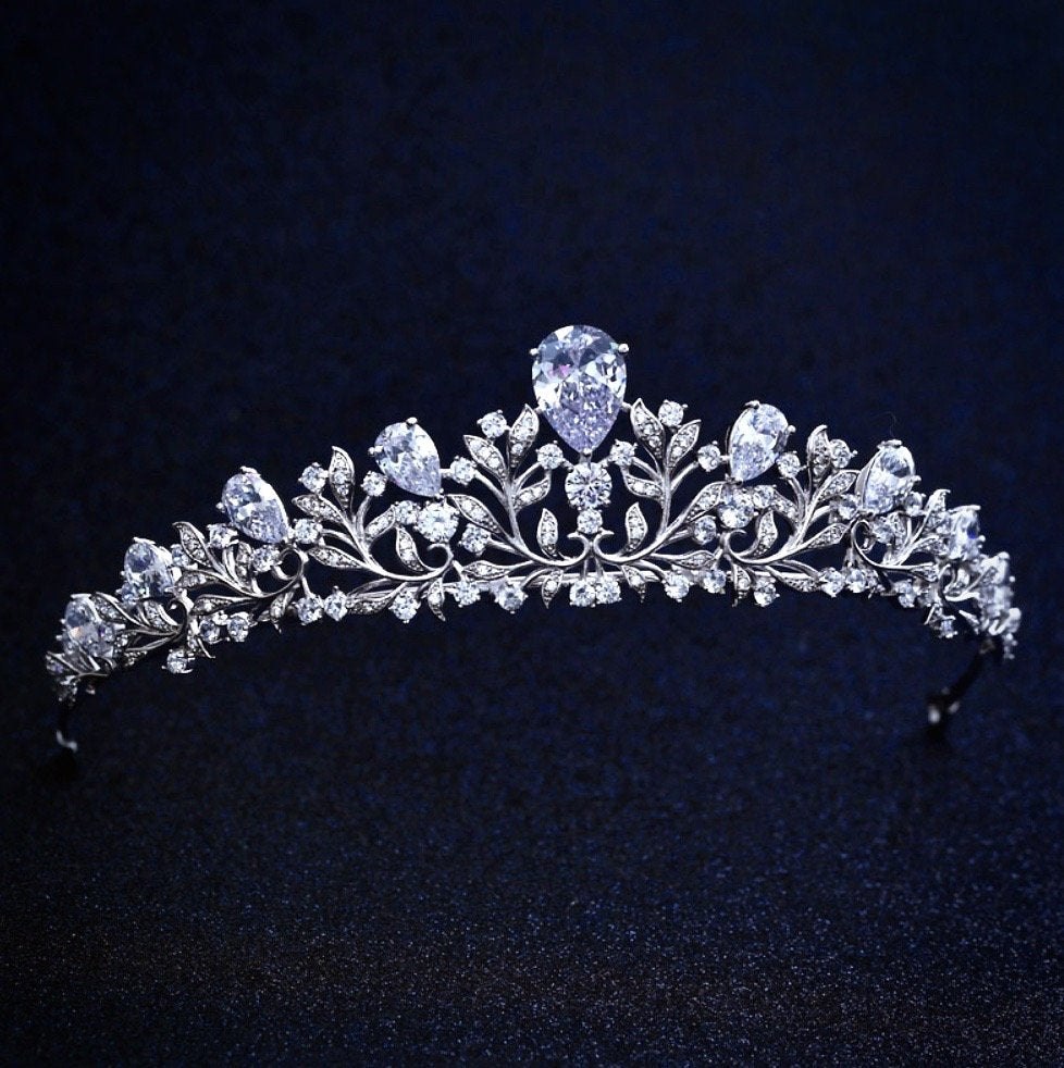 Brianna - Wedding Cubic Zirconia Tiara - Available in Silver, Rose Gold and Yellow Gold
