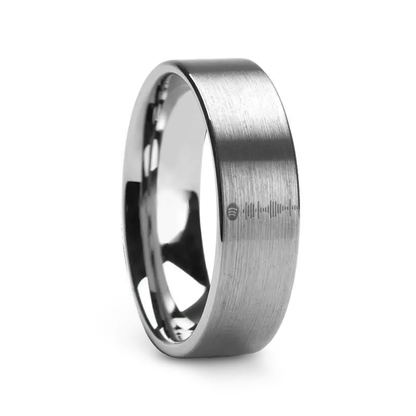 Spotify Music Code Engraved Flat Pipe Cut Tungsten Ring Brushed - 6mm - 12mm