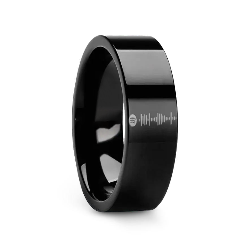 Spotify Music Code Engraved Flat Pipe Cut Black Tungsten Ring Polished - 6mm - 12mm
