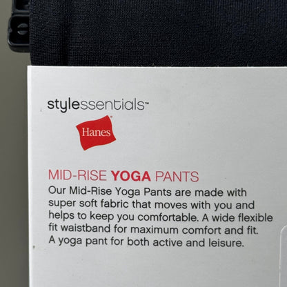 HANES (2 PACK) Mid-Rise Yoga Pants Polyester Spandex Women's Sz L Black 441985
