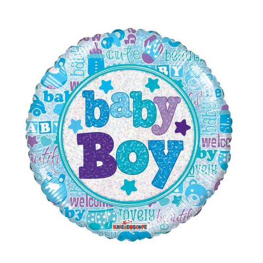 Blue/White Round Baby Boy Mylar Balloon | 1 Count