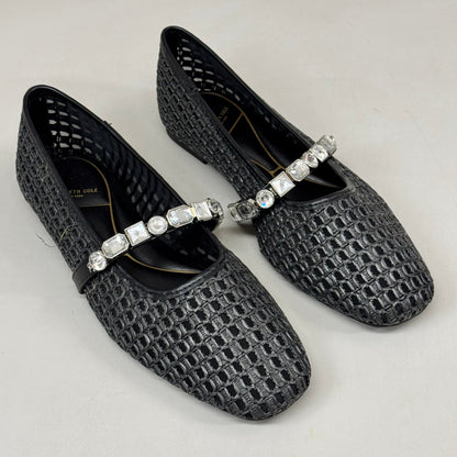 KENNETH COLE  New York Zeta Raffia Jewel Jane Flat Women's Sz 9 Black KL25ZMJ01