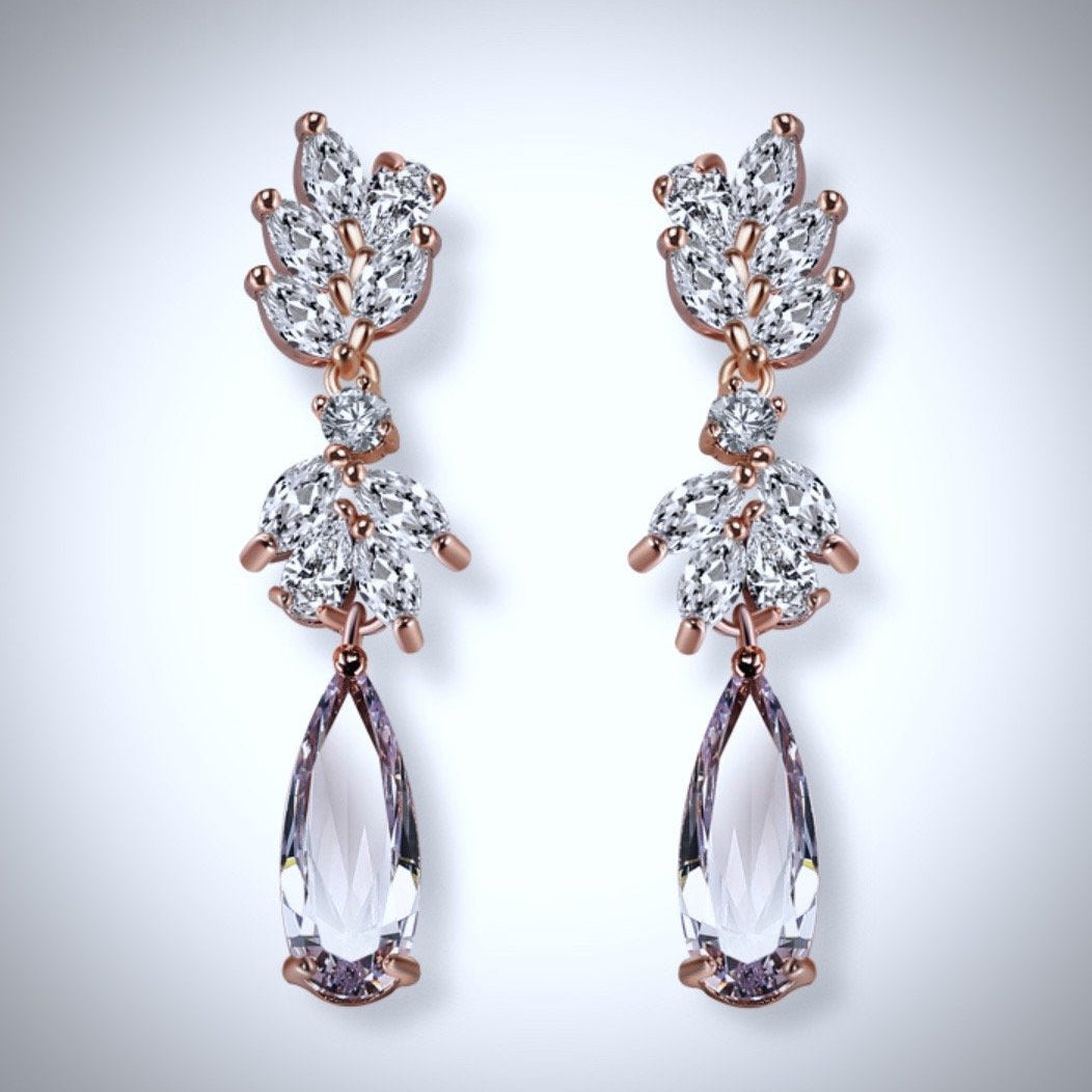 Gemma - Cubic Zirconia Bridal Earrings - Available in Rose Gold, Silver and Yellow Gold