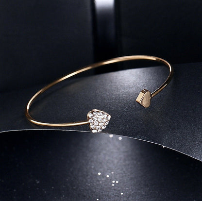 Vivian - Delicate Heart Bangle Bracelet - Available in Silver and Rose Gold