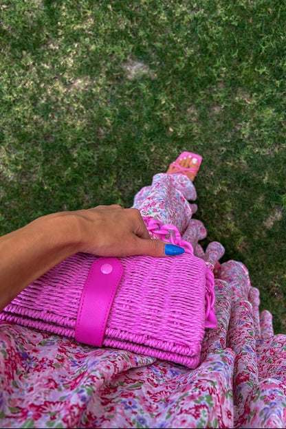 Pink Floral Square Neck Ruffle Layered Maxi Dress
