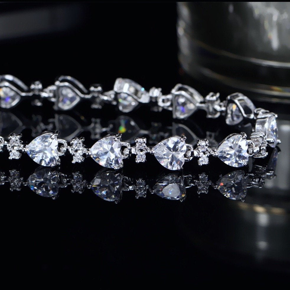 Charlotte - Silver Cubic Zirconia Heart Bracelet
