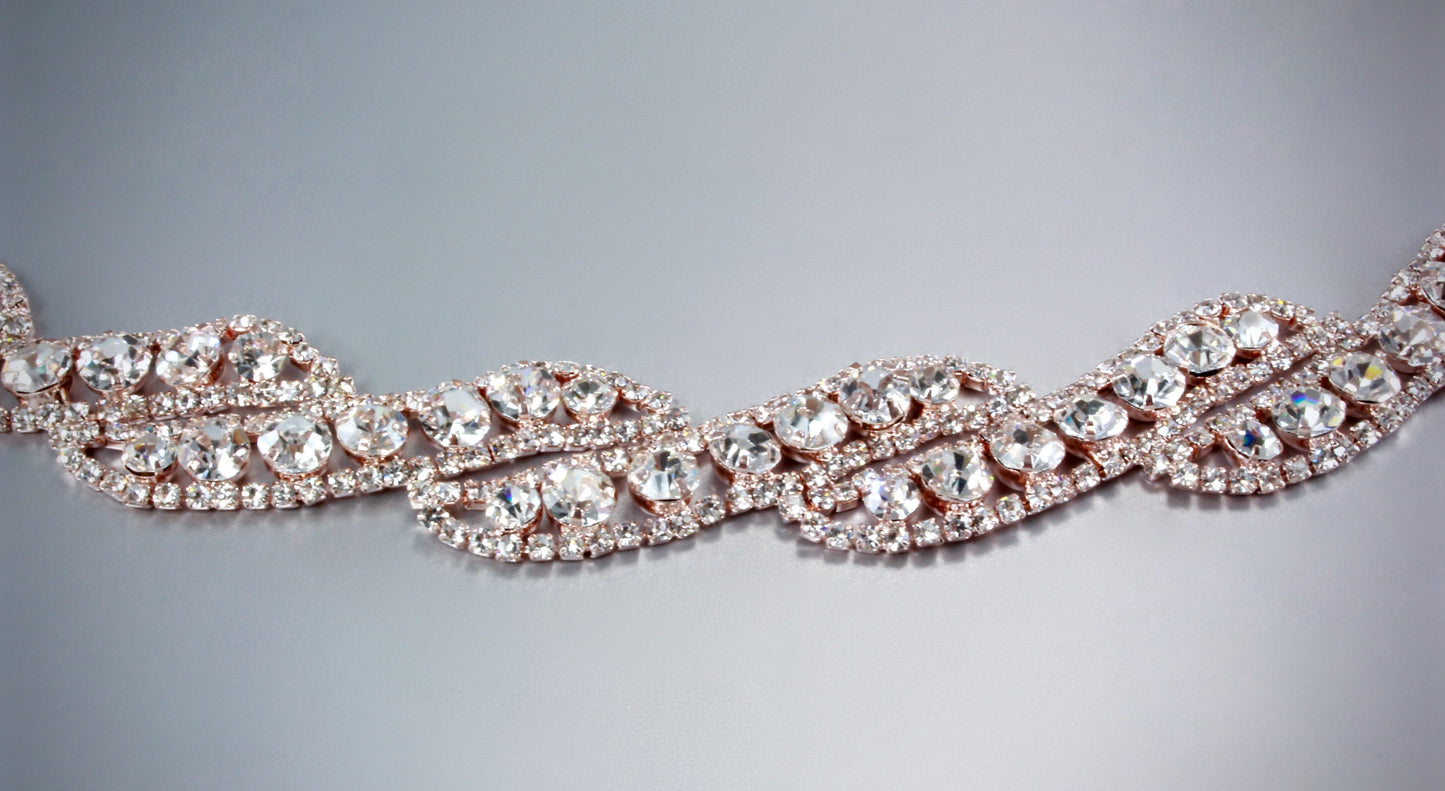 Liza - Rhinestone Bridal Belt/Sash - Available in Rose Gold, Silver and Yellow Gold
