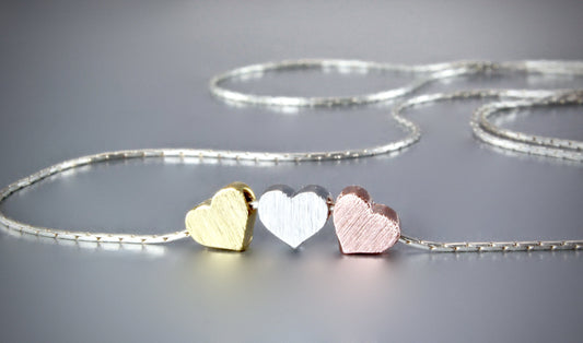 Viola - Mixed Metal Three Hearts Bridesmaids Necklace