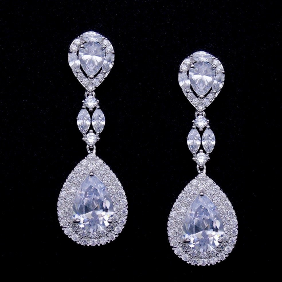 "Morning Star" - Cubic Zirconia Bridal Earrings - Available in Silver, Rose Gold and Yellow Gold