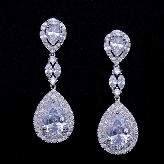 "Morning Star" - Cubic Zirconia Bridal Earrings - Available in Silver, Rose Gold and Yellow Gold