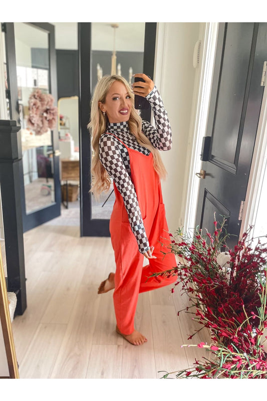 Feisty Coral overall jumpsuit